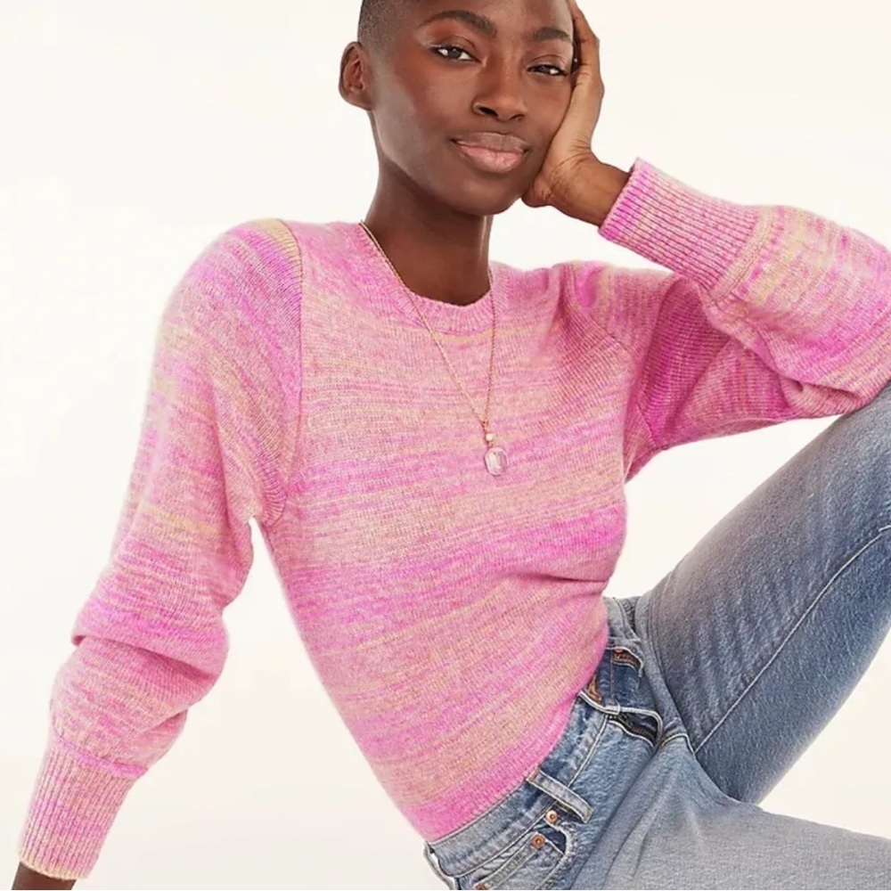 J. Crew Italian Space-Dyed Puff Sleeve Sweater Dahlia Sand merino wool cashmere